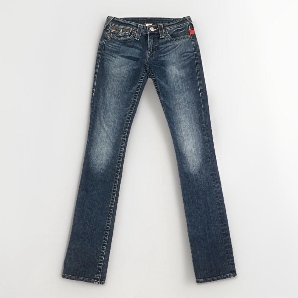 True Religion Women’s Blue Jeans Dark Denim Wash Straight Leg Y2K Pants 27X32
